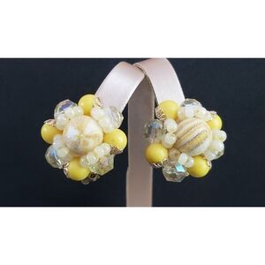 Vintage Jewelry- Signed Western Germany German Yellow Cluster Clip-On Earrings